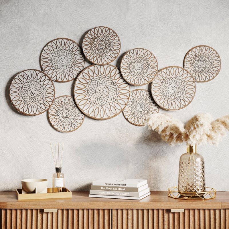 Bohemian Wall Decor Set Mandala Pattern Radial Symmetry
