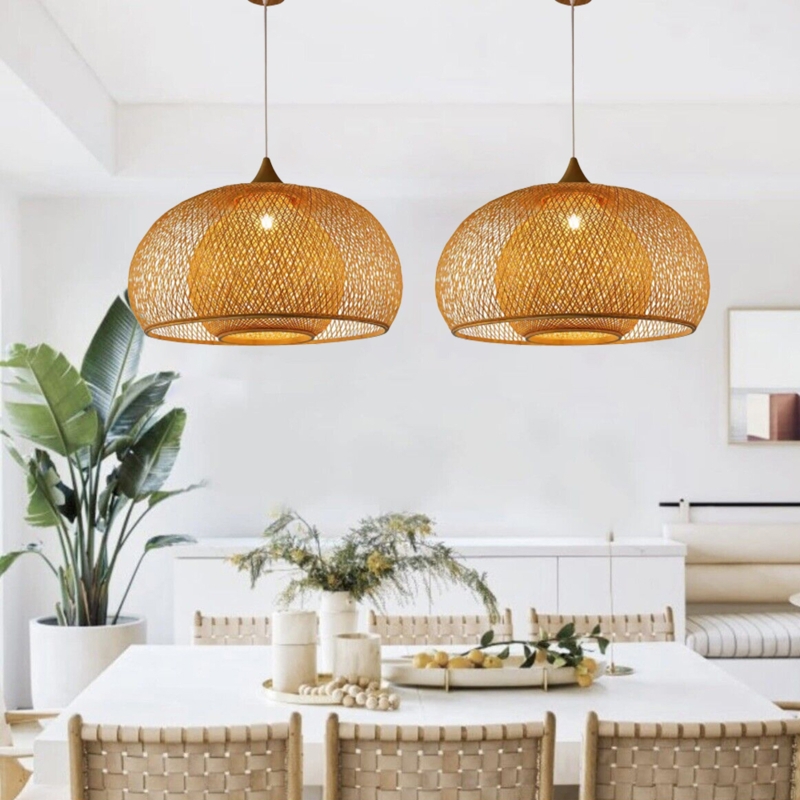 Bohemian Woven Pendant Light Double Layer Dome Inner Diffuser