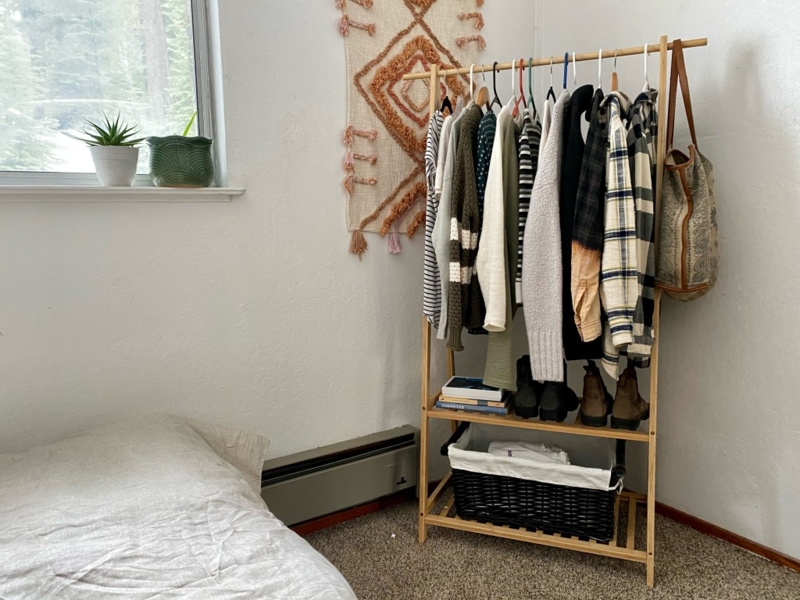 Boho Clothes Rack Slatted Garment Stand with Side Hook