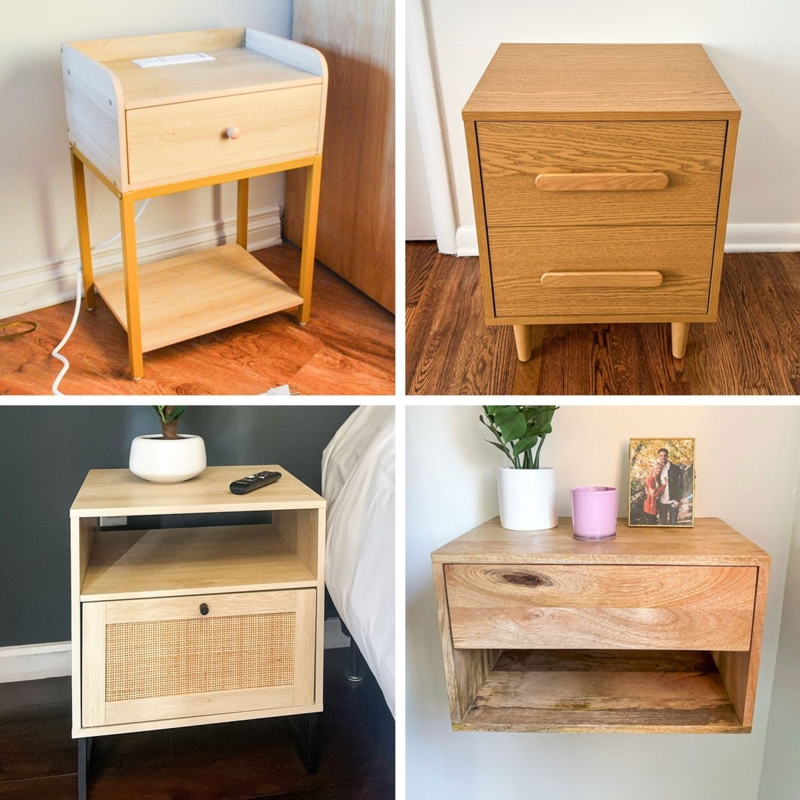 Boho Rattan Nightstand Mustard Leg Charging Station Cane Inlay