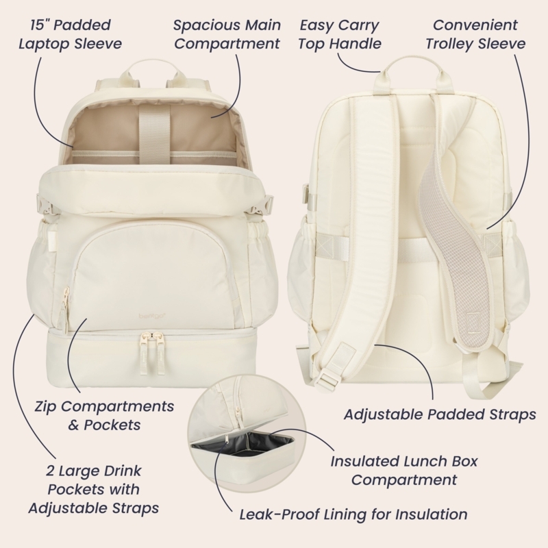 Bone White Travel Bag Backpack with 2-in-1 Design and Trolley Sleeve