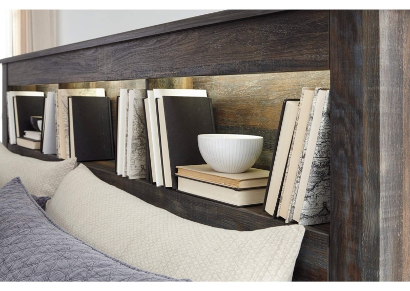 Bookcase Headboard Charcoal Brown Plank Style Backing Integrated LED
