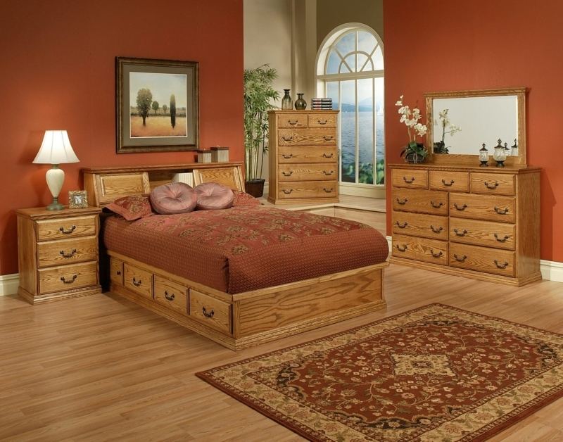 Bookcase Headboard Honey Oak Angled Back Sliding Doors Traditional