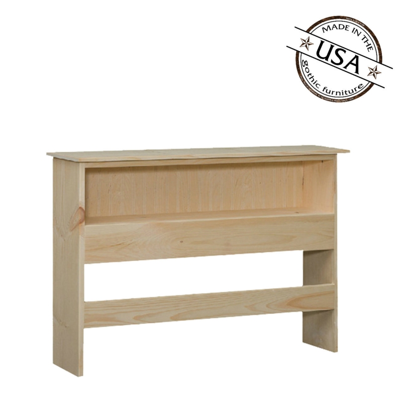 Bookcase Headboard Natural Pine with Rustic Beadboard Backing