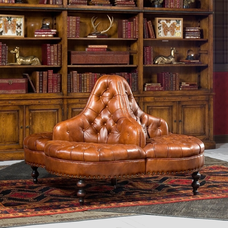 Borne Settee, Tufted Cognac Borne Settee, Three-Sided Seating