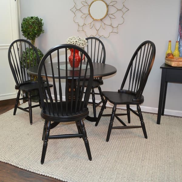 Bow Back Dining Chair in Antique Black with Contoured Saddle Seat.