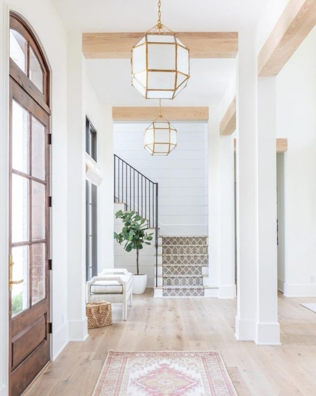 Brass Lantern Pendant Faceted Glass Twin Fixtures Ceiling Beams