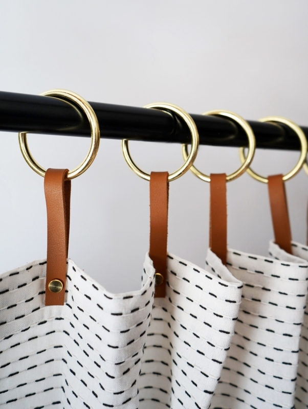 Brass Shower Curtain Hooks With Leather Loops - Stainless Steel Rings  [12PK] - Etsy