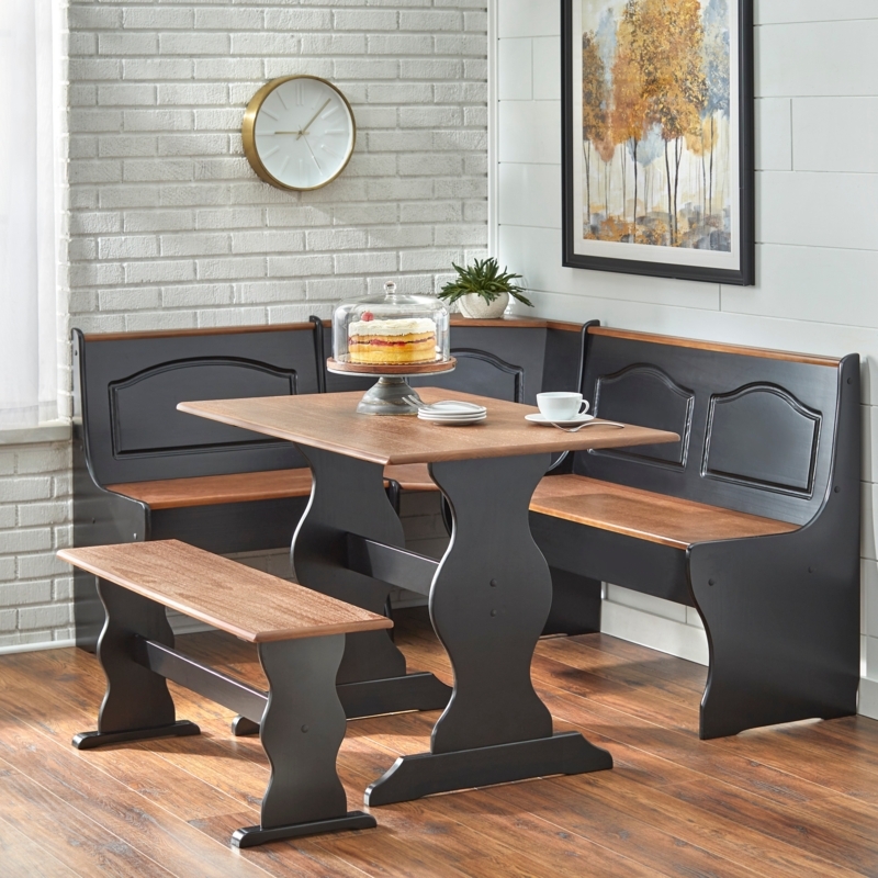 Breakfast Nook Set Matte Black Arched Back Panels Corner Shelf