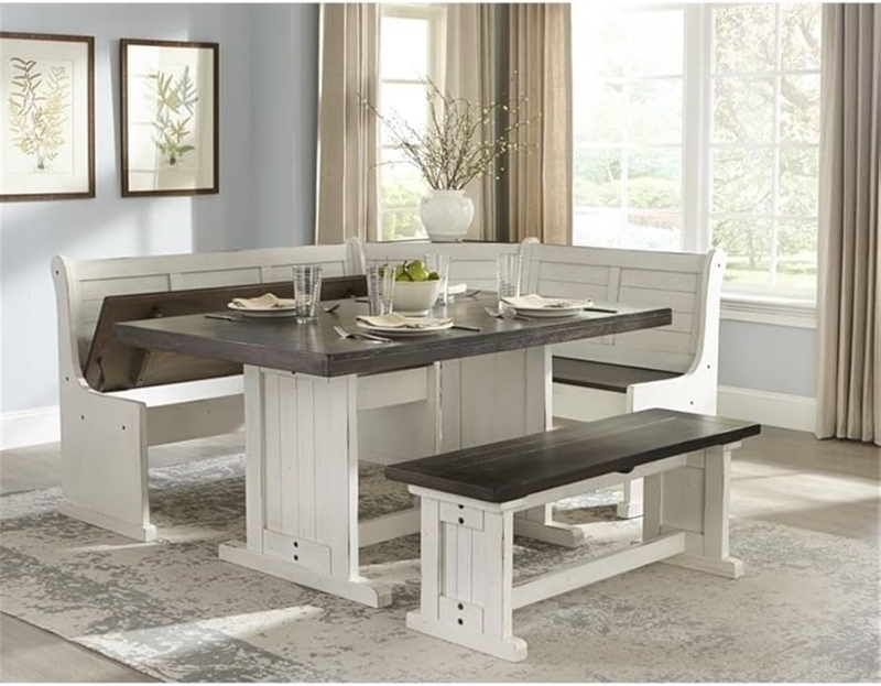 Breakfast Nook Set Two-Tone Hidden Storage Corner Dining Bench