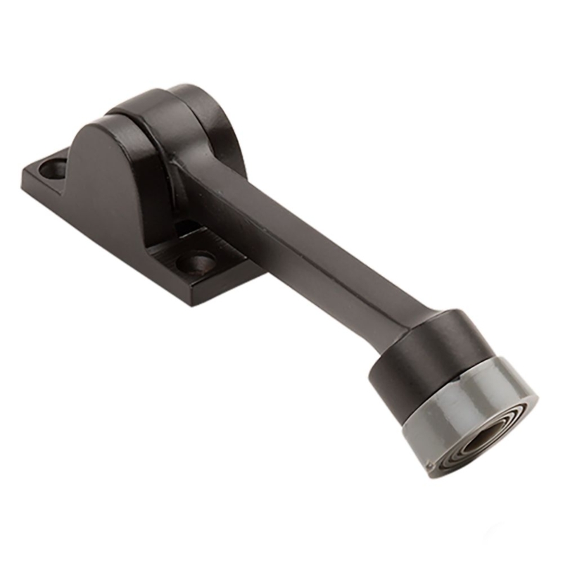 Bronze Kickdown Door Stop, Oil Rubbed Finish, Ribbed Grey Rubber Tip