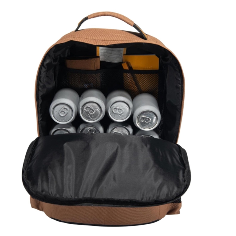 Brown Utility Backpack Cooler with Dual Compartments and Canvas Texture