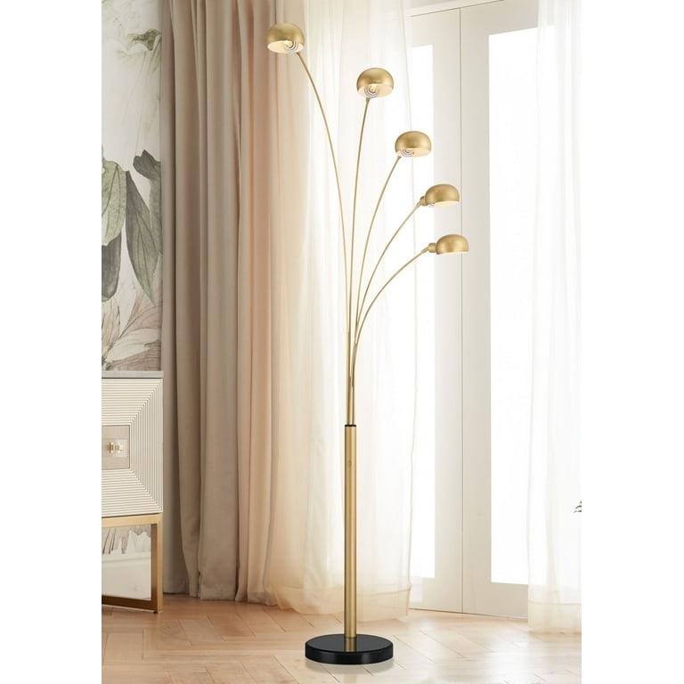 Brushed Brass Arc Floor Lamp with Five Dome Shades