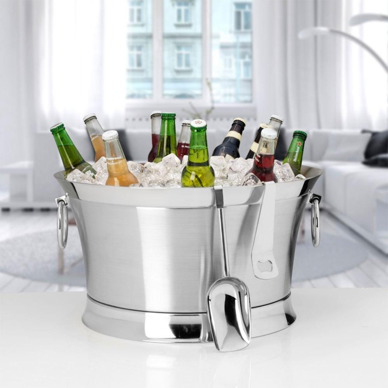Brushed Metal Beverage Tub Pedestal Stand 30-Quart Capacity