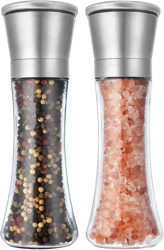Brushed Stainless Steel Grinders: Refillable Hourglass Glass Body