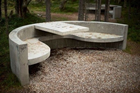 Brutalist Concrete Bench Cantilevered Table Monolithic Sculptural