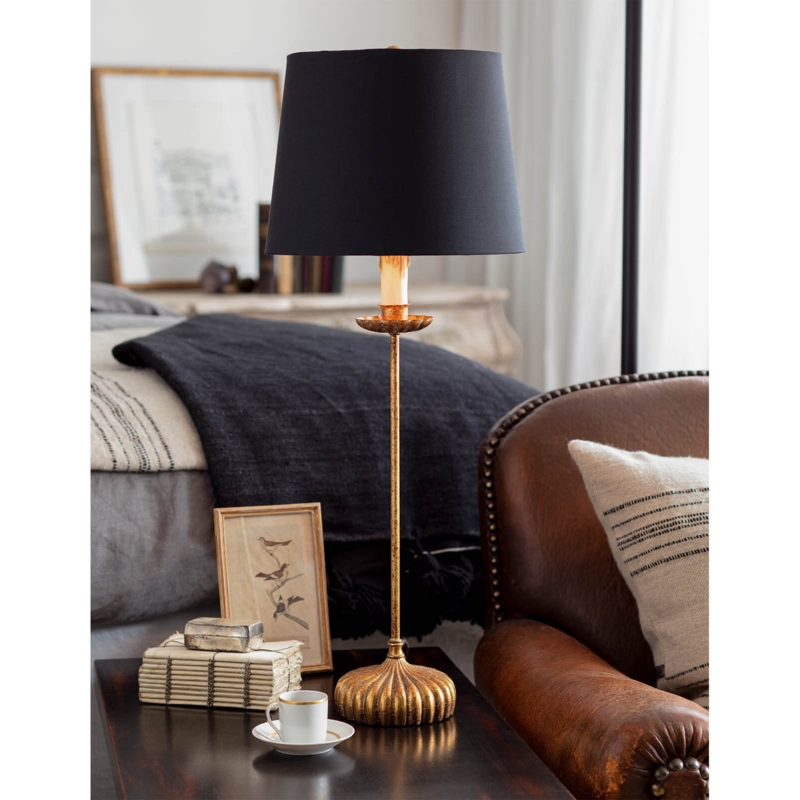 Buffet Lamp: Antique Gold Finish Fluted Base with Candle Sleeve Detail