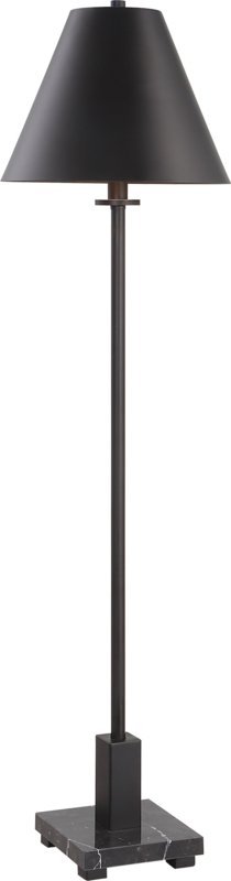 Buffet Lamp: Contemporary Slim Metal Stem White Veined Marble-Like Base