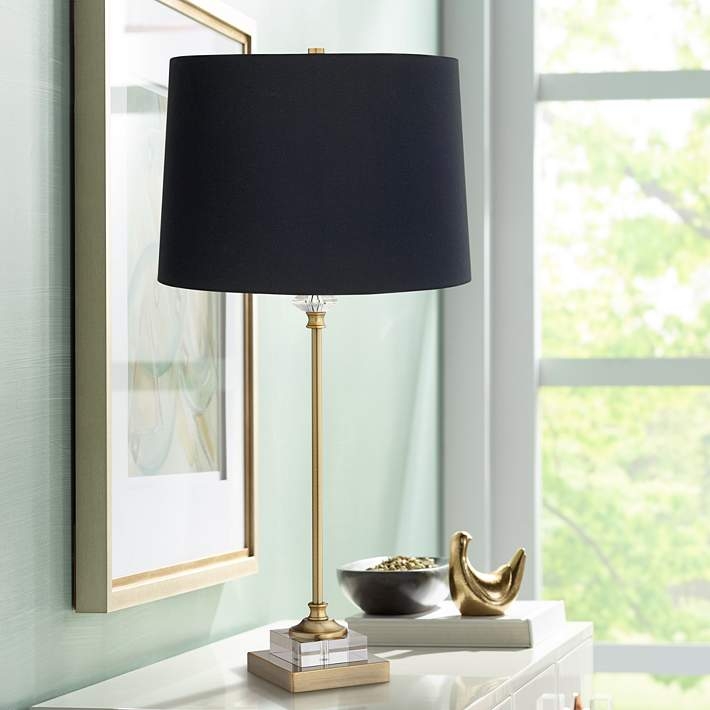 Buffet Lamp: Hollywood Regency Slender Stem Clear Crystal Block Base