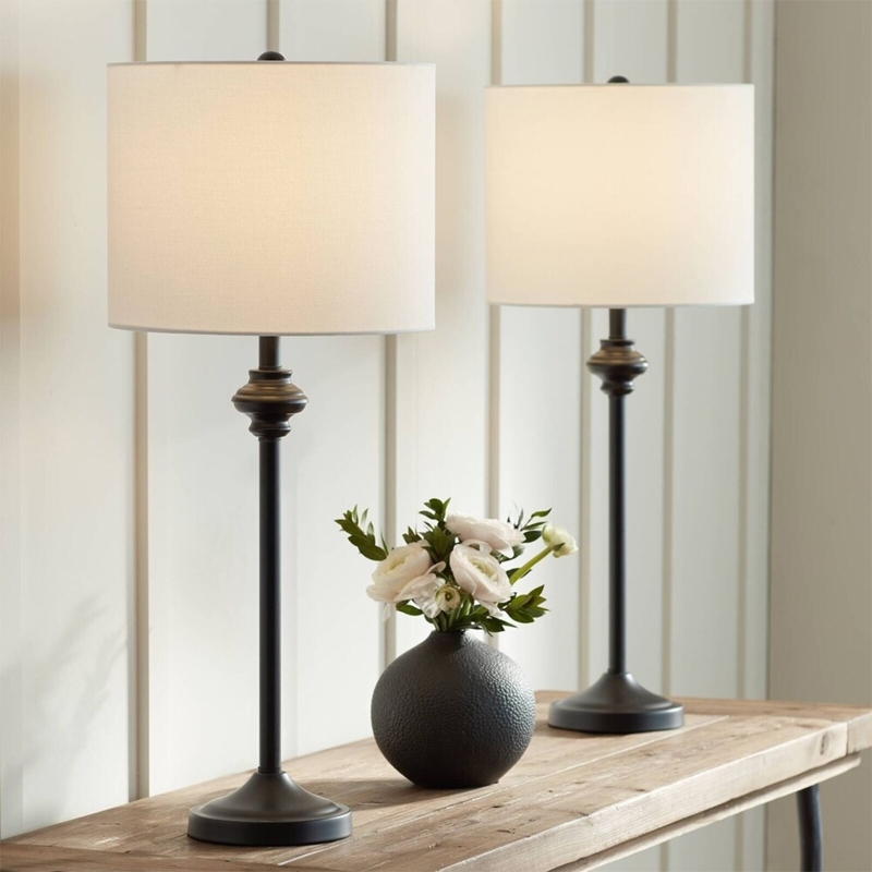 Buffet Lamp Set: Modern Farmhouse Slender Stem 26 Inch Height Pair