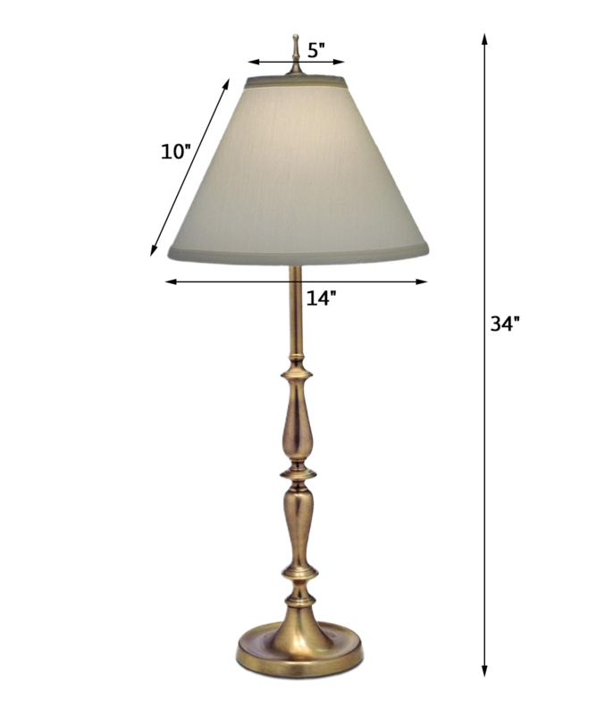 Buffet Lamp: Slender 34-Inch Antique Brass with Empire Shade