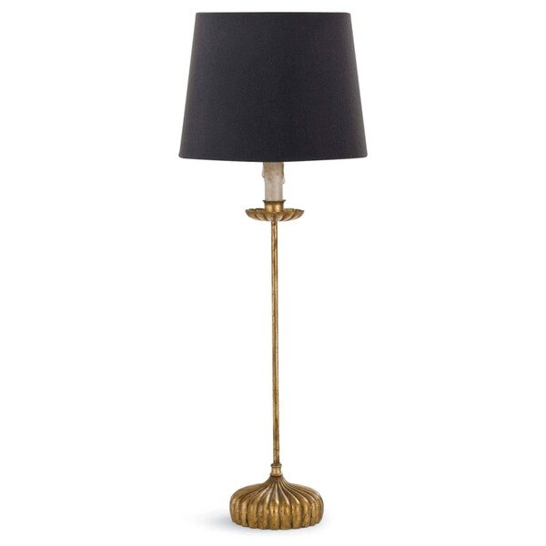 Buffet Lamp: Slender Antique Gold Stem Fluted Base Scalloped Accent