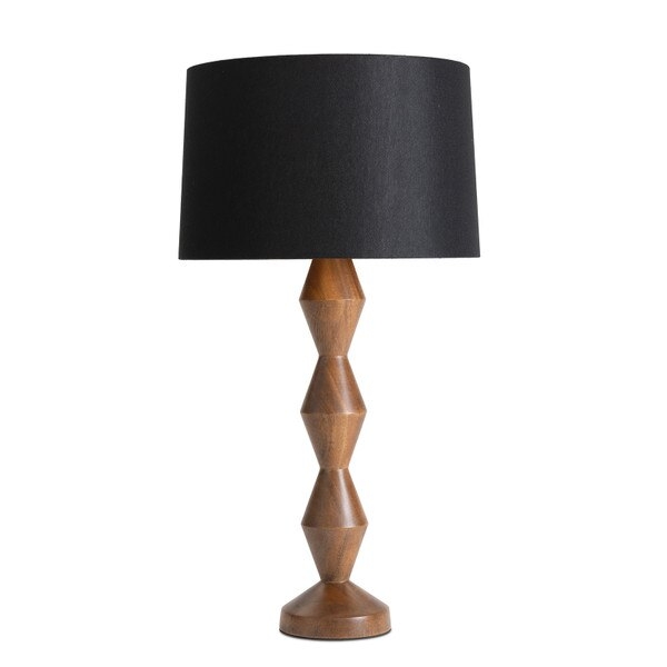 Buffet Lamp: Walnut Wood Toned Stacked Bicone Geometric Sculptural Base