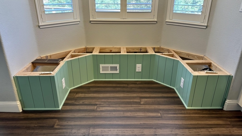 Built-In Bench with Sage Green Beadboard and Unfinished Top