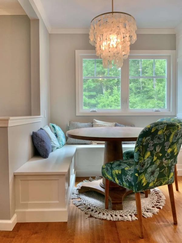 Built-in Breakfast Nook Set with Floral Accent Chairs