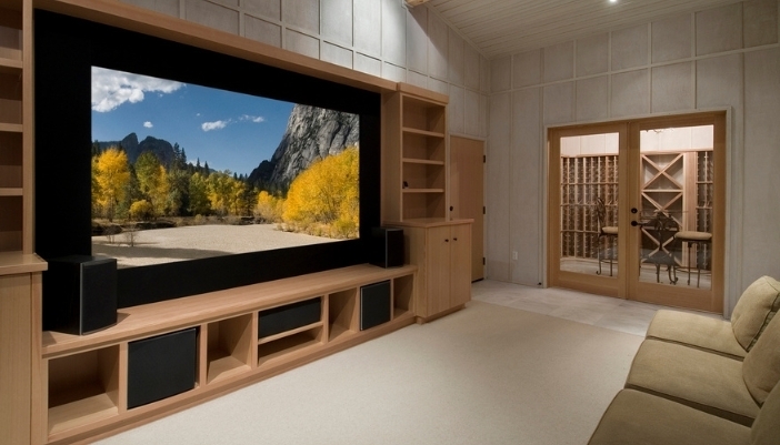 Built-in Entertainment Center with Integrated Audio Storage and Speakers