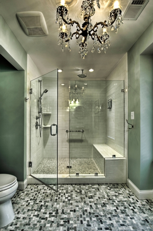 Built-In Shower Bench in White Subway Tile Shower