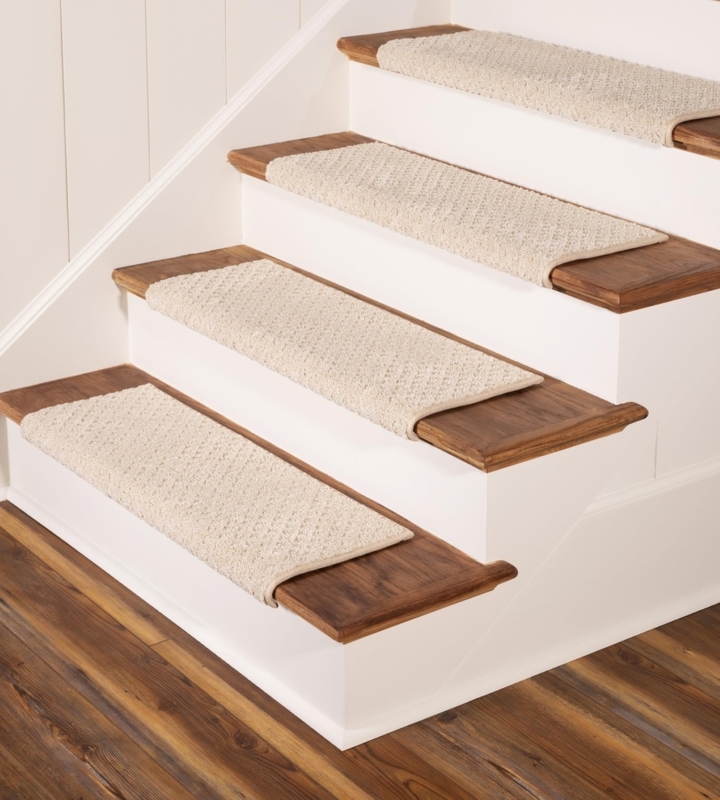 Bullnose Carpet Stair Treads, Creamy Beige Woven Non-Slip Mats