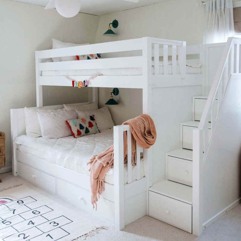Bunk Bed Crisp White Stair Storage Drawers Twin Over Full