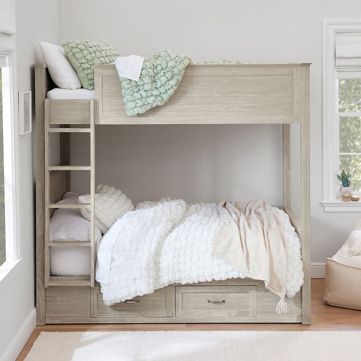 Bunk Bed Driftwood Grey Solid Panel Rail Underbed Drawers