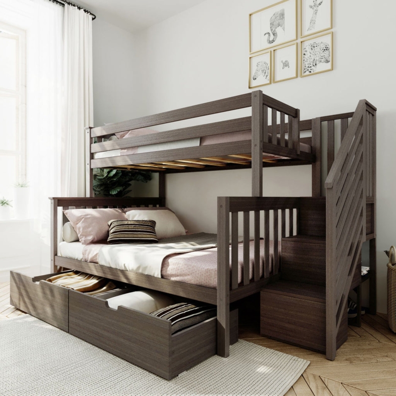 Bunk Bed Driftwood Grey Twin Over Full Staircase