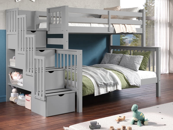 Bunk Bed: Gray Twin Over Full with Integrated Stair Drawers
