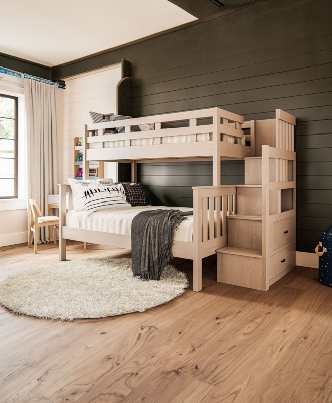Bunk Bed L-Shaped Light Natural Wood Modern Farmhouse