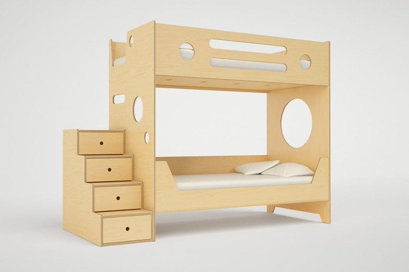 Bunk Bed Light Natural Wood Porthole Cutouts Stairs