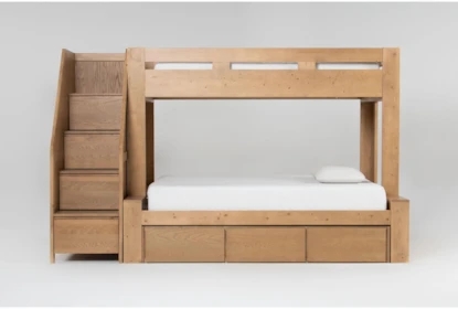 Bunk Bed: Natural Twin Over Full with Three-Drawer Stair Chest