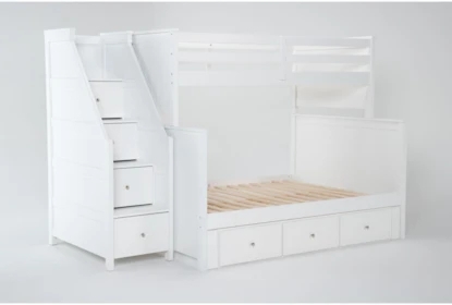Bunk Bed Solid White Stairway Seven Storage Drawers