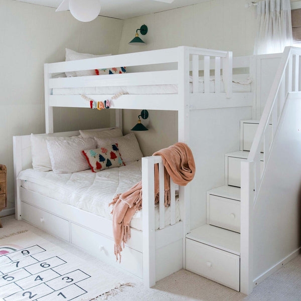 Bunk Bed: Transitional Twin Over Full Staircase with Drawers