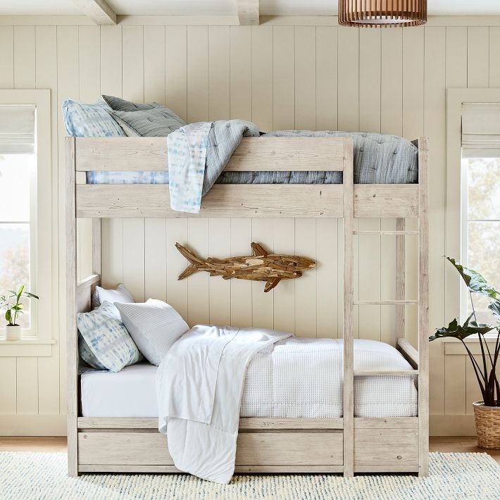 Bunk Bed Weathered Finish Whitewashed Grey Underbed Storage