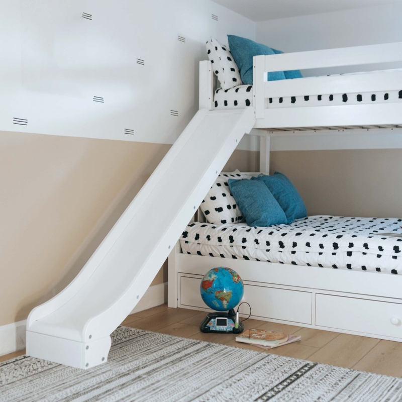 Bunk Bed: White Twin Over Full with Slide and Underbed Drawers