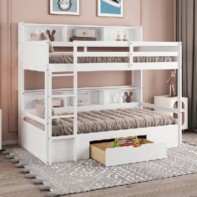 Bunk Bed with Headboard Shelving and Underbed Storage Drawer