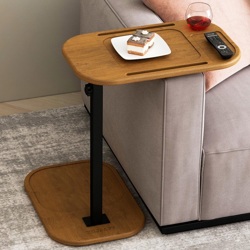 C-Shaped End Table with Recessed Top and Integrated Device Slots