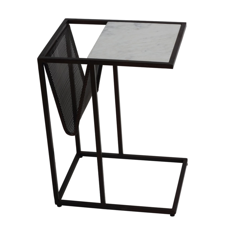 C Table Industrial Marble Top Magazine Rack C-Frame Base Metal