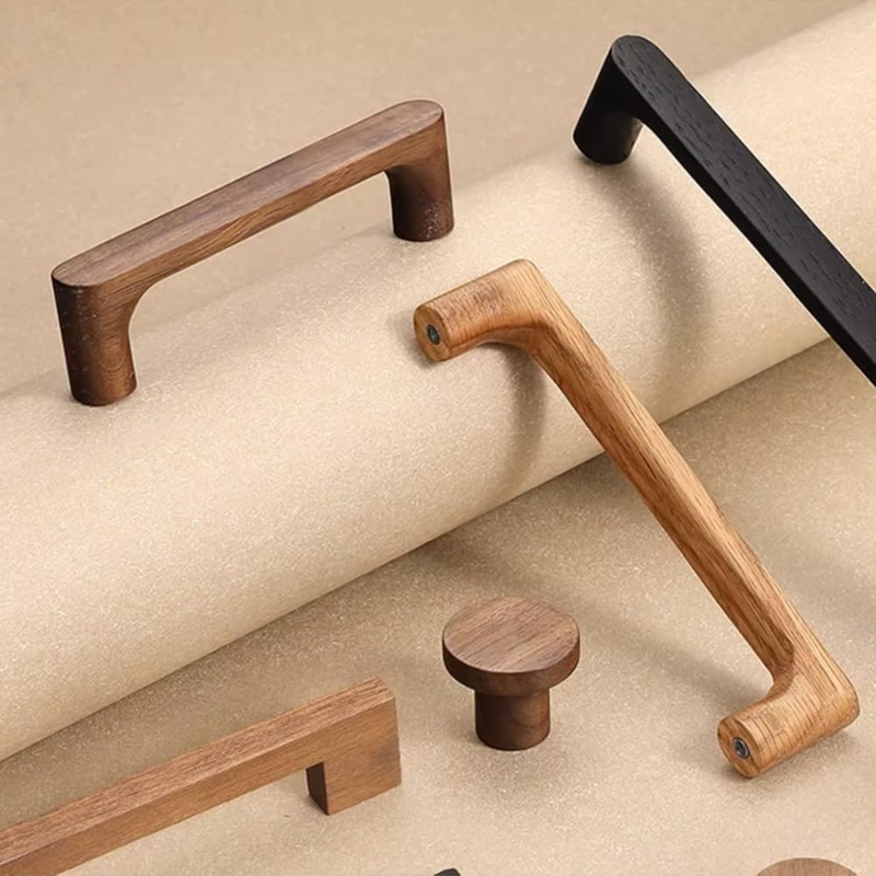 Cabinet Hardware Mixed Wood Tones Natural Grain Modern Pulls