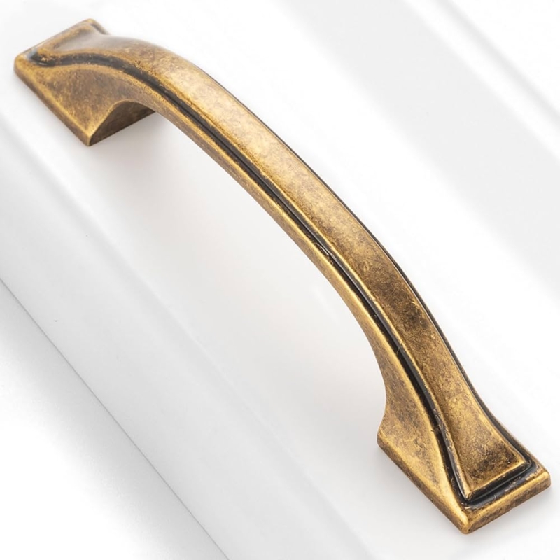 Cabinet Pull: Antique Brass Arched Profile Recessed Groove Vintage Style