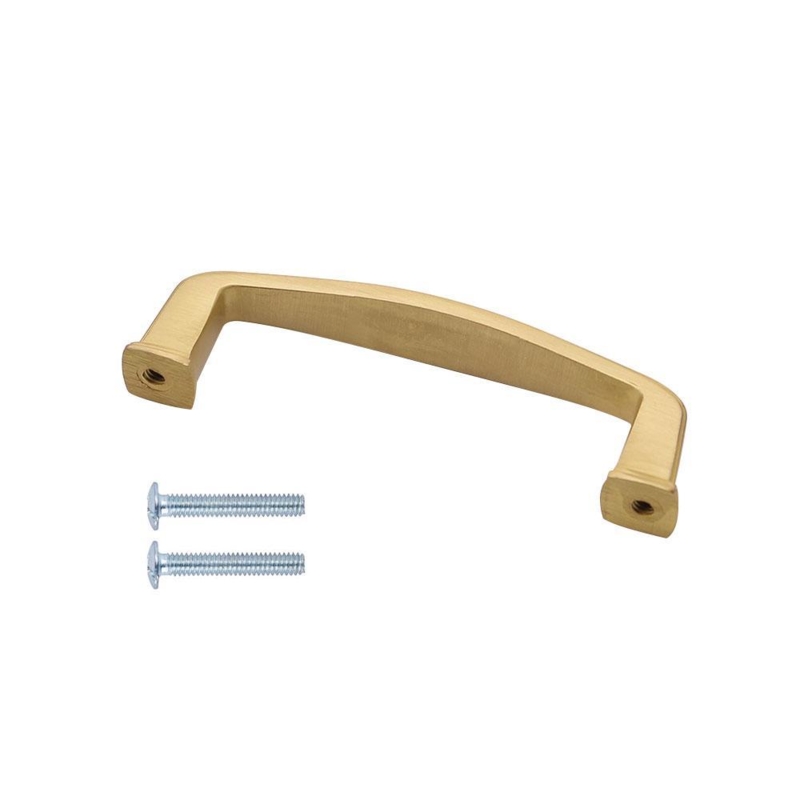 Cabinet Pull: Arched Bridge Profile Brushed Gold Square Base Contemporary