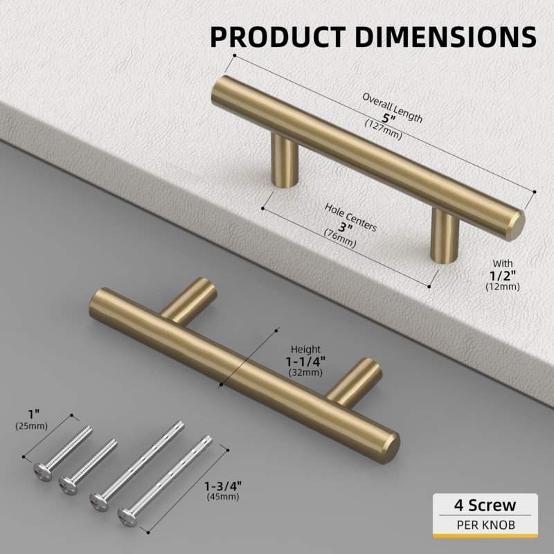 Cabinet Pull Champagne Bronze T Bar Design Kitchen Hardware